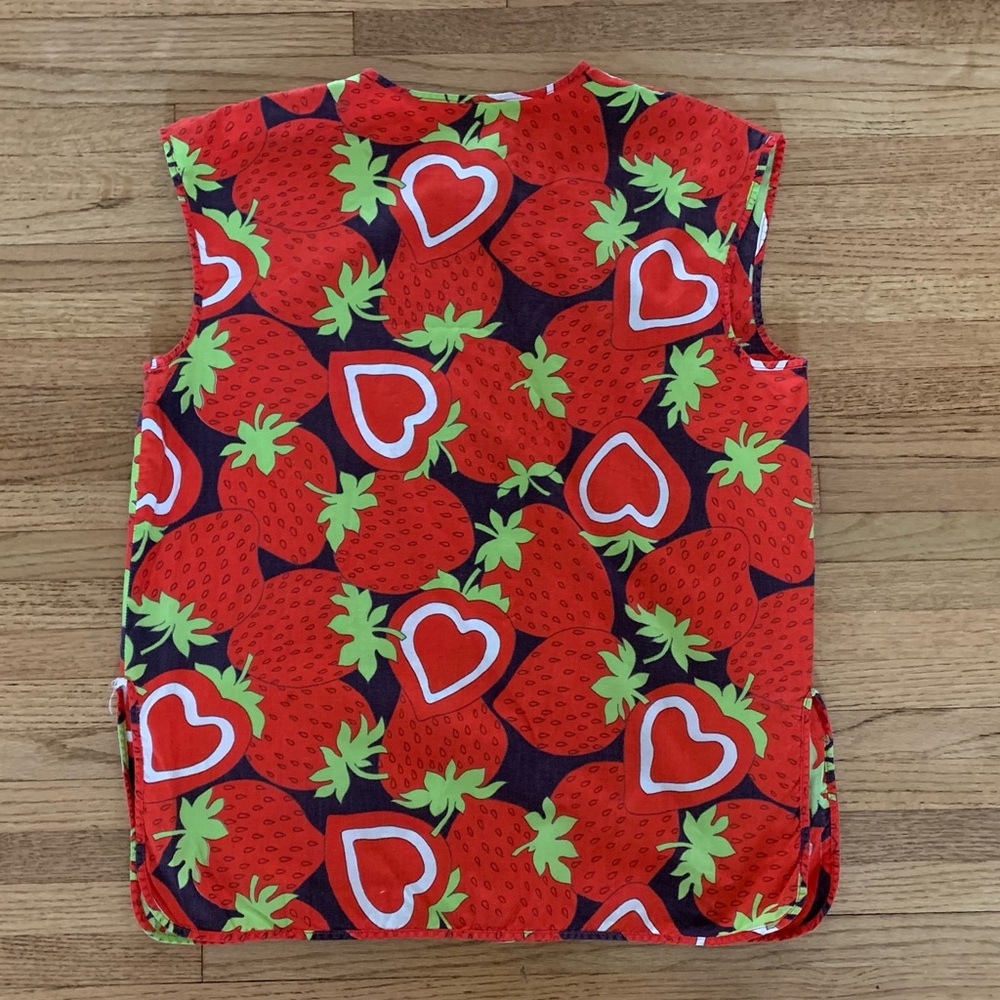 Vintage 1960s Strawberry & Heart Print Sleeveless Smock Top - M - Picture 7 of 11